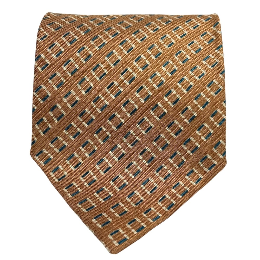Giorgio Armani Cravatte Tie 100% Silk Golden Geometric‎ Pattern Italian Necktie